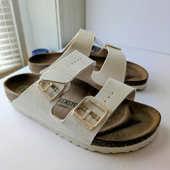 Birkenstock Shoes - Birkenstock Arizona Canvas Egg Shell Sandals
